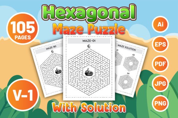 Hexagonal Maze Puzzle with Solution V-1